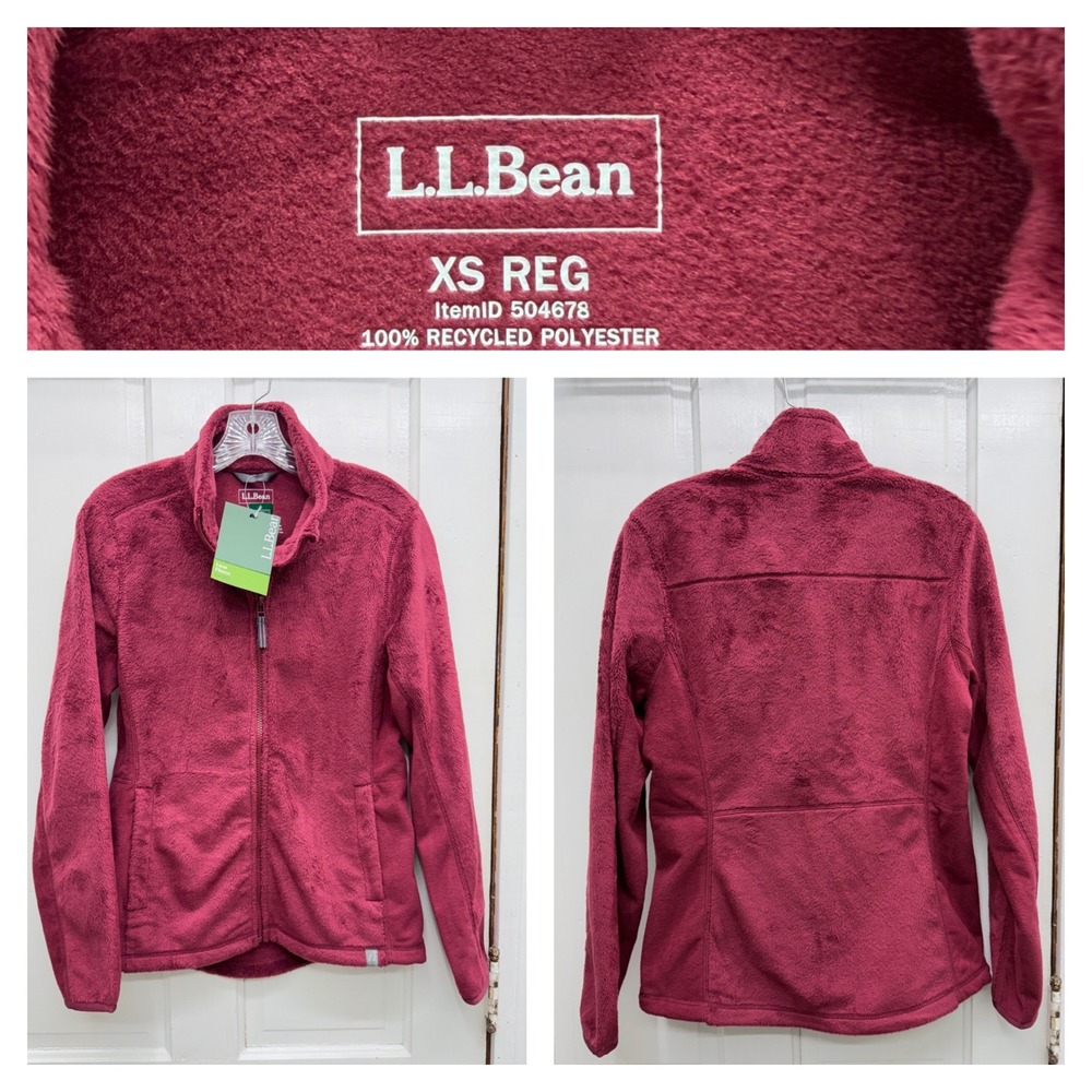 NWT L.L. Bean‎ Luxe fleece jacket maroon burgundy long hair women's xs regular
